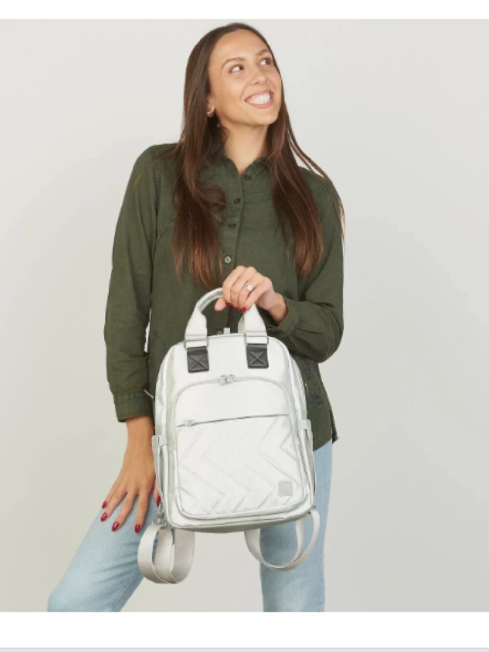 IHKWIP Convertible Everyday Explorer Backpack-Silver Metallic A629775 NEW - Picture 2 of 3